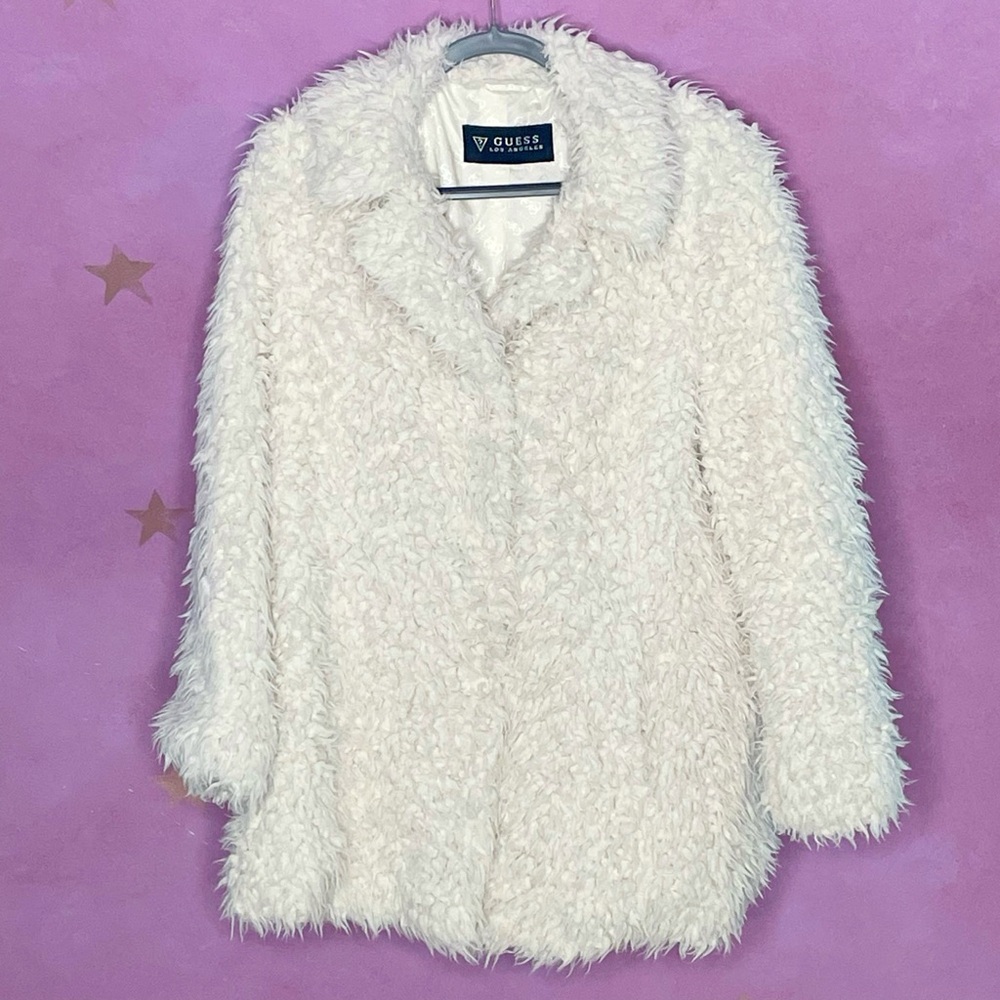 Guess Nives Faux Fur Coat Jacket Plush Women’s Medium Ivory Cream Orig $170